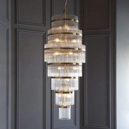 Endon 112793 - Lustr na řetězu MARIETTA GRAND 21xE14/6W/230V mosaz/čirá