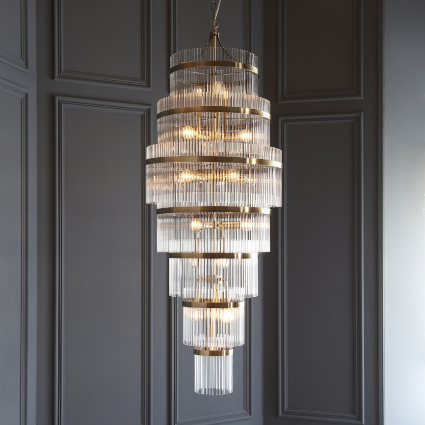 Endon 112793 - Lustr na řetězu MARIETTA GRAND 21xE14/6W/230V mosaz/čirá