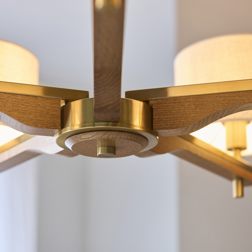 Endon 116994 - Lustr na řetězu HEATHCLIFF 5xE14/7W/230V mosaz/jasan