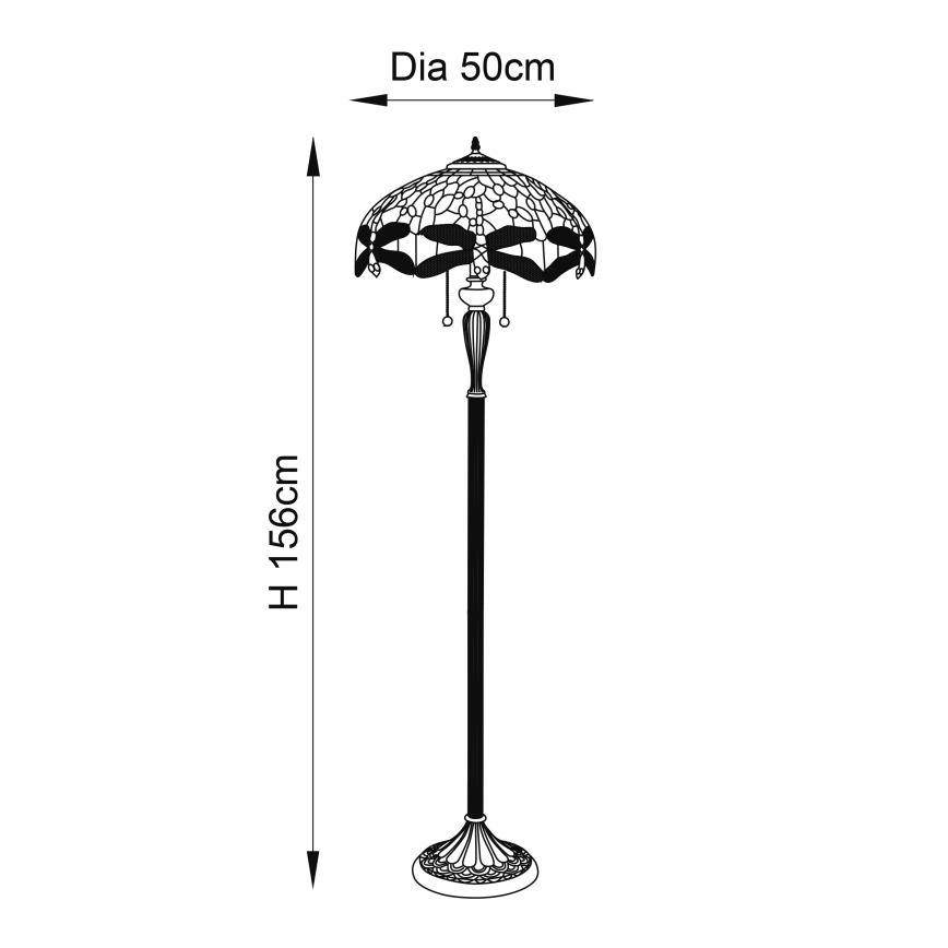 Endon 64069 - Stojací lampa Tiffany DRAGONFLY 2xE27/60W/230V pr. 50 cm