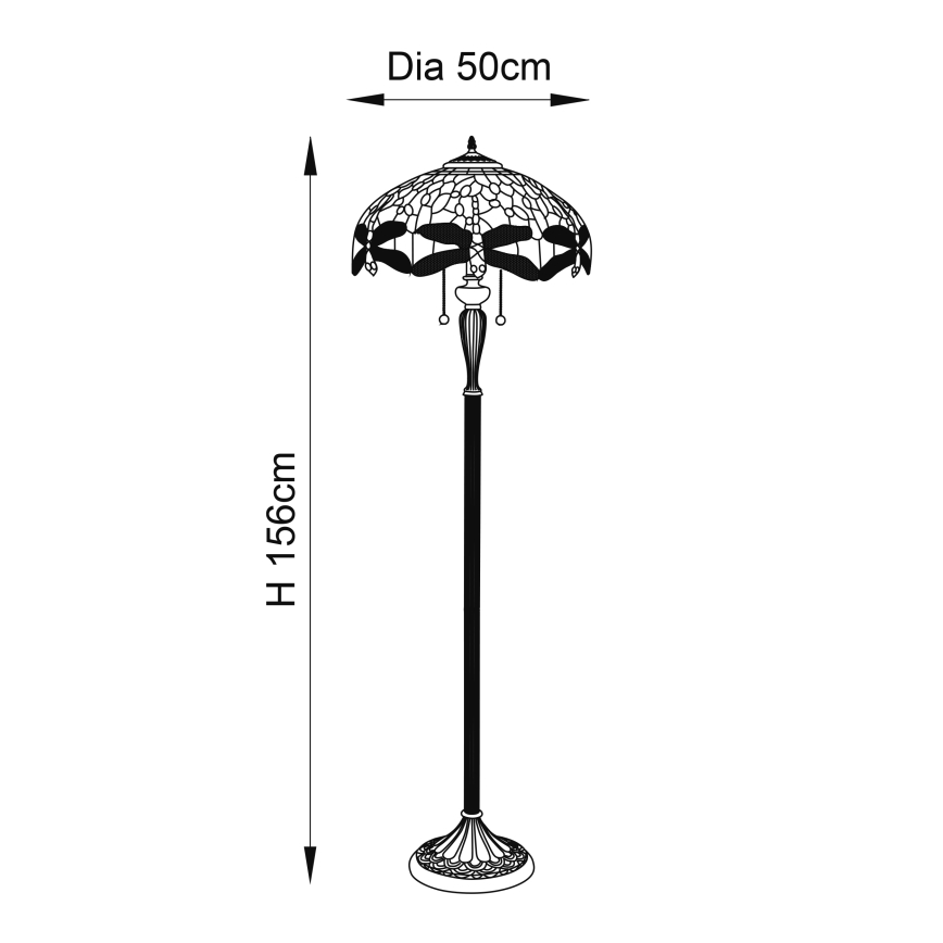 Endon 64070 - Stojací lampa Tiffany DRAGONFLY 2xE27/60W/230V pr. 50 cm