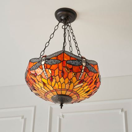 Endon 64076 - Lustr na řetězu Tiffany DRAGONFLY 3xE27/60W/230V pr. 41 cm