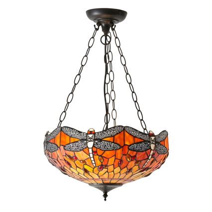 Endon 64076 - Lustr na řetězu Tiffany DRAGONFLY 3xE27/60W/230V pr. 41 cm