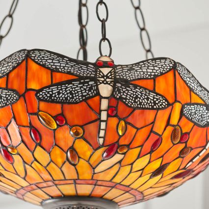 Endon 64076 - Lustr na řetězu Tiffany DRAGONFLY 3xE27/60W/230V pr. 41 cm