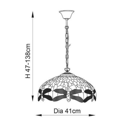 Endon 64080 - Lustr na řetězu Tiffany DRAGONFLY 3xE27/60W/230V pr. 41 cm
