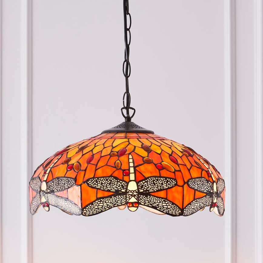 Endon 64081 - Lustr na řetězu Tiffany DRAGONFLY 3xE27/60W/230V pr. 41 cm