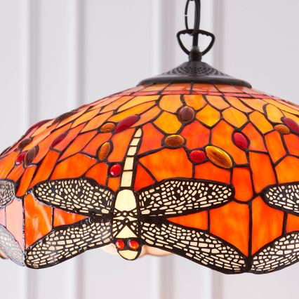 Endon 64081 - Lustr na řetězu Tiffany DRAGONFLY 3xE27/60W/230V pr. 41 cm