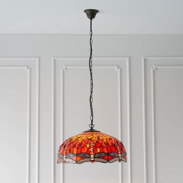 Endon 64082 - Lustr na řetězu Tiffany DRAGONFLY 3xE27/60W/230V pr. 50 cm