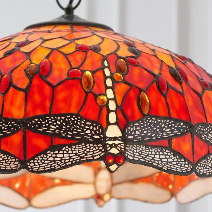 Endon 64082 - Lustr na řetězu Tiffany DRAGONFLY 3xE27/60W/230V pr. 50 cm