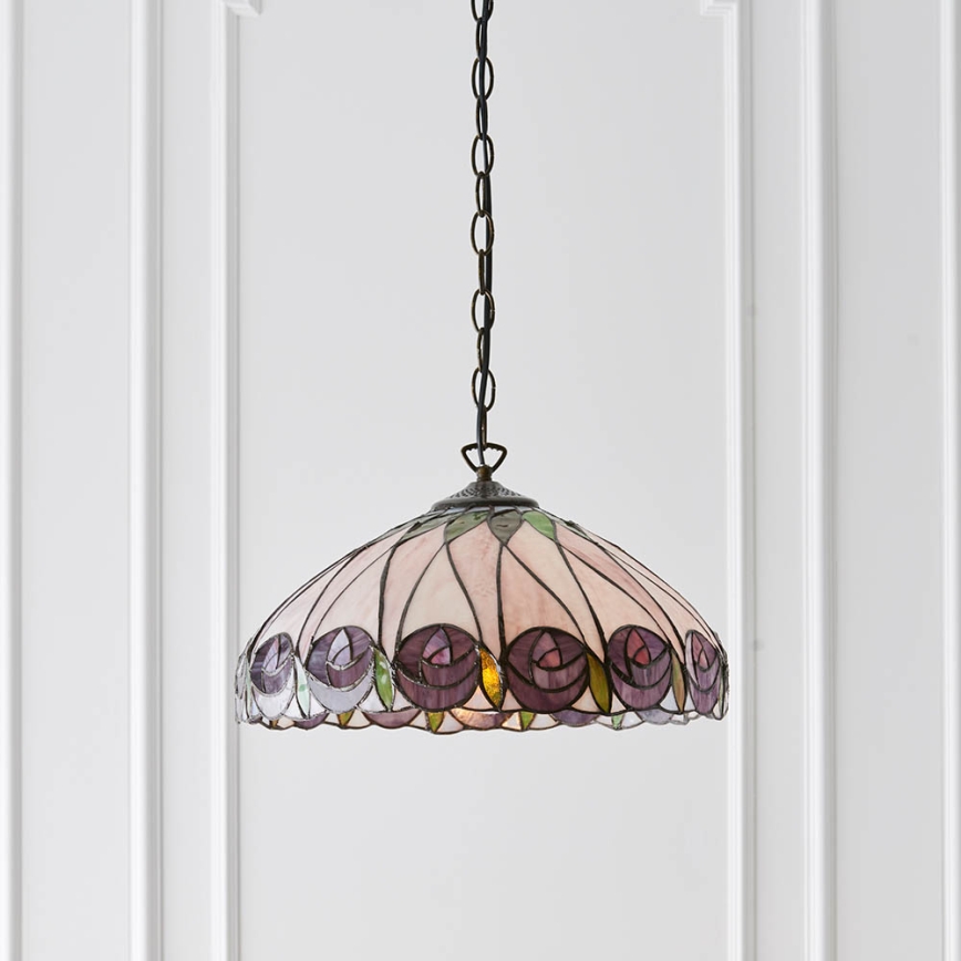 Endon 64176 - Lustr na řetězu Tiffany HUTCHINSON 1xE27/60W/230V pr. 40 cm