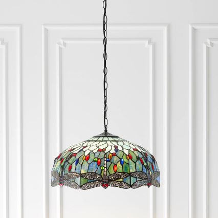 Endon 66148 - Lustr na řetězu Tiffany DRAGONFLY 3xE27/60W/230V pr. 50 cm