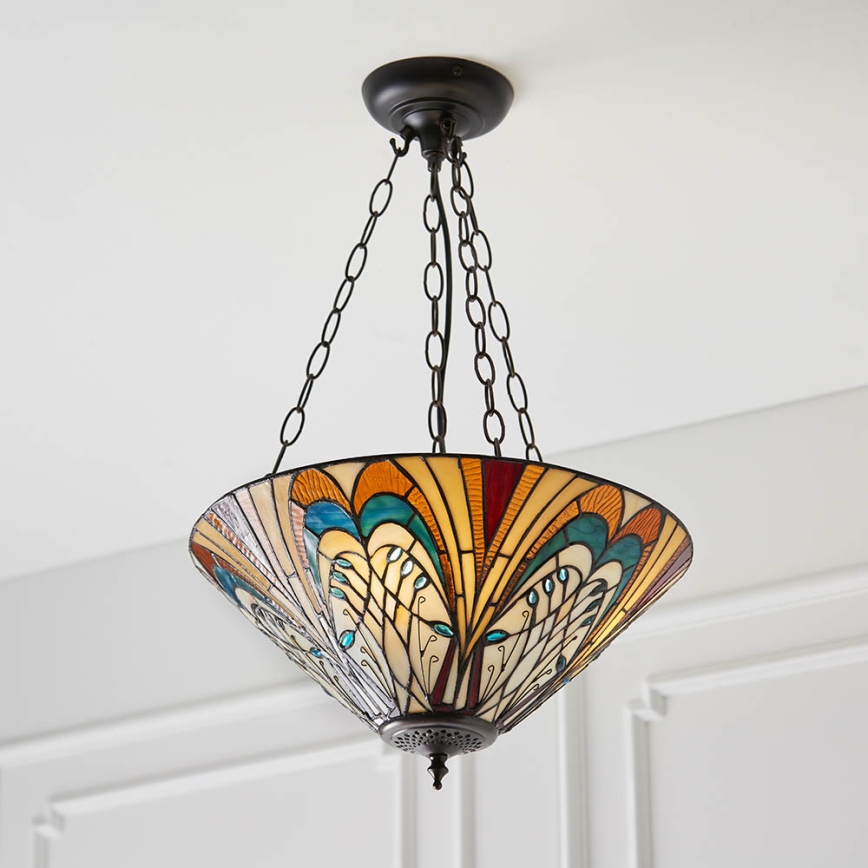 Endon 70750 - Lustr na řetězu Tiffany HECTOR 3xE27/60W/230V pr. 40 cm