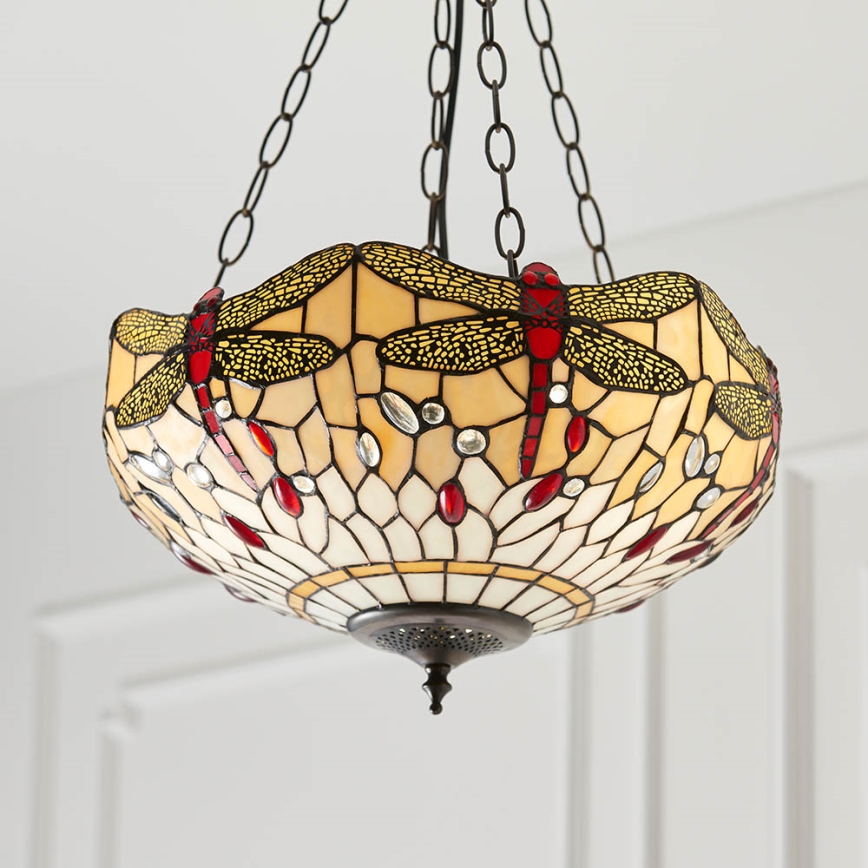 Endon 70759 - Lustr na řetězu Tiffany DRAGONFLY 3xE27/60W/230V pr. 41 cm