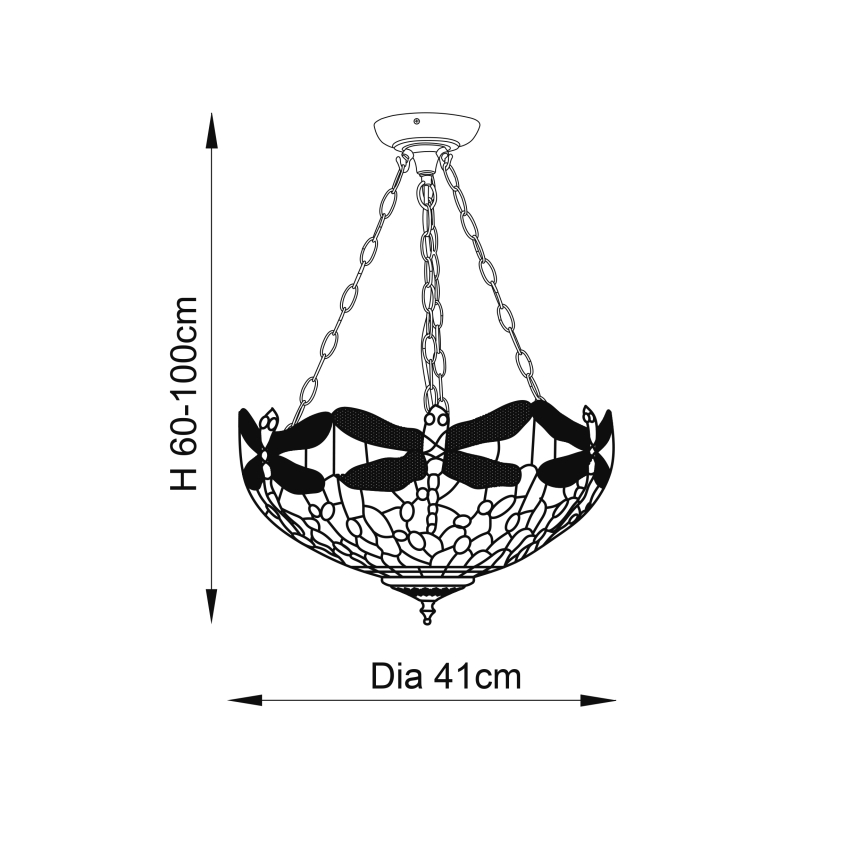 Endon 70759 - Lustr na řetězu Tiffany DRAGONFLY 3xE27/60W/230V pr. 41 cm