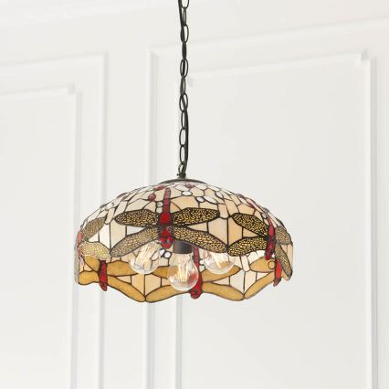 Endon 70824 - Lustr na řetězu Tiffany DRAGONFLY 3xE27/60W/230V pr. 41 cm