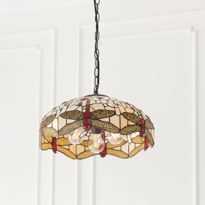 Endon 70824 - Lustr na řetězu Tiffany DRAGONFLY 3xE27/60W/230V pr. 41 cm
