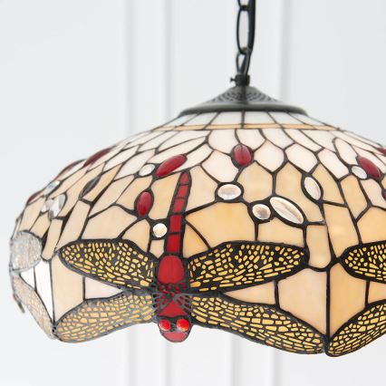 Endon 70824 - Lustr na řetězu Tiffany DRAGONFLY 3xE27/60W/230V pr. 41 cm