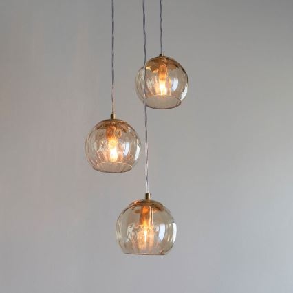 Endon 91971 - Lustr na lanku DIMPLE 3xE14/25W/230V zlatá/kouřová béžová