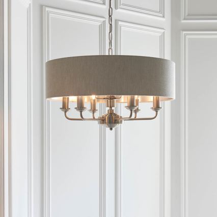 Endon 94357 - Lustr na řetězu HIGHCLERE 6xE14/40W/230V pr. 55 cm béžová/matný chrom