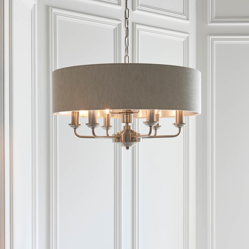 Endon 94357 - Lustr na řetězu HIGHCLERE 6xE14/40W/230V pr. 55 cm béžová/matný chrom