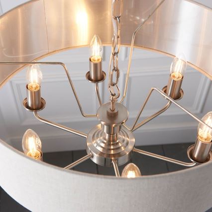 Endon 94357 - Lustr na řetězu HIGHCLERE 6xE14/40W/230V pr. 55 cm béžová/matný chrom