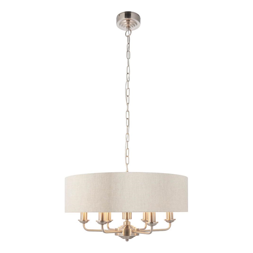 Endon 94357 - Lustr na řetězu HIGHCLERE 6xE14/40W/230V pr. 55 cm béžová/matný chrom