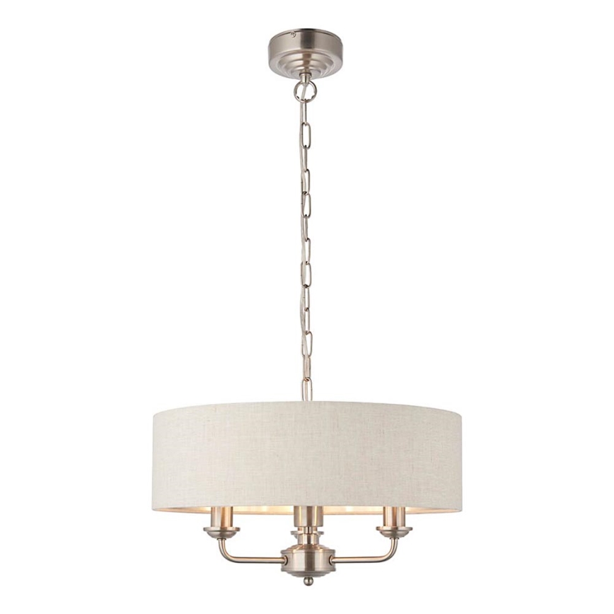 Endon 94361 - Lustr na řetězu HIGHCLERE 3xE14/40W/230V béžová/matný chrom pr. 45 cm