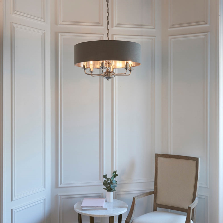 Endon 94415 - Lustr na řetězu HIGHCLERE 8xE14/40W/230V šedá/lesklý chrom pr. 70 cm