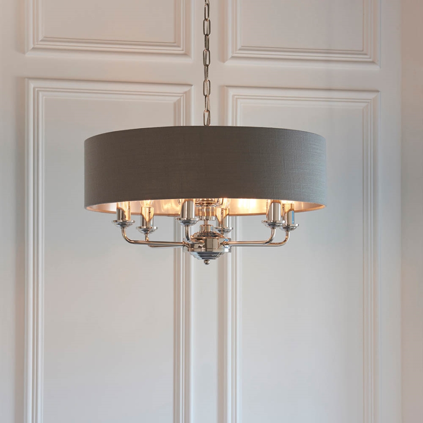 Endon 94415 - Lustr na řetězu HIGHCLERE 8xE14/40W/230V šedá/lesklý chrom pr. 70 cm