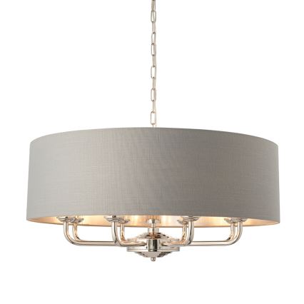 Endon 94415 - Lustr na řetězu HIGHCLERE 8xE14/40W/230V šedá/lesklý chrom pr. 70 cm