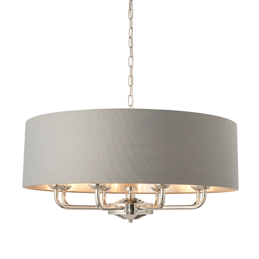 Endon 94415 - Lustr na řetězu HIGHCLERE 8xE14/40W/230V šedá/lesklý chrom pr. 70 cm