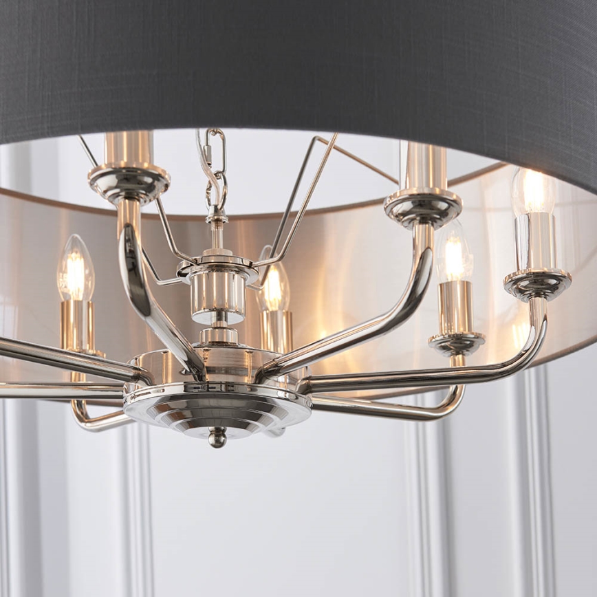 Endon 94415 - Lustr na řetězu HIGHCLERE 8xE14/40W/230V šedá/lesklý chrom pr. 70 cm
