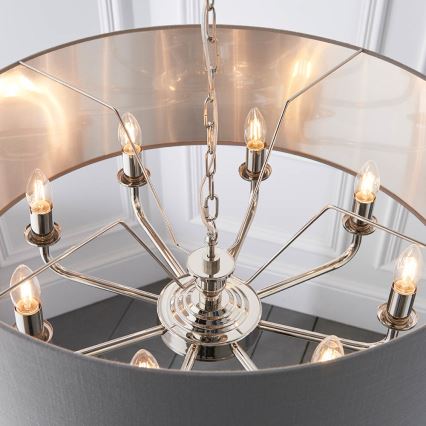 Endon 94415 - Lustr na řetězu HIGHCLERE 8xE14/40W/230V šedá/lesklý chrom pr. 70 cm