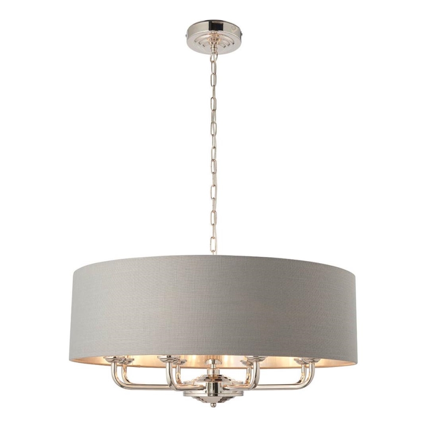 Endon 94415 - Lustr na řetězu HIGHCLERE 8xE14/40W/230V šedá/lesklý chrom pr. 70 cm