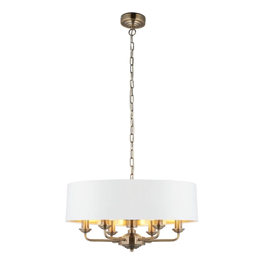 Endon 98933 - Lustr na řetězu HIGHCLERE 6xE14/40W/230V bílá/mosaz