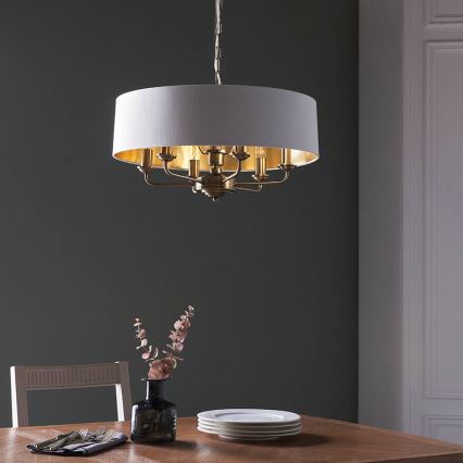 Endon 98933 - Lustr na řetězu HIGHCLERE 6xE14/40W/230V bílá/mosaz