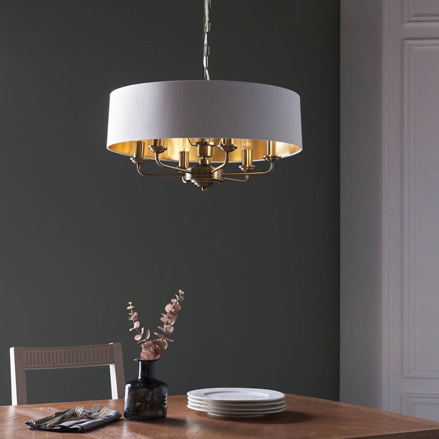 Endon 98933 - Lustr na řetězu HIGHCLERE 6xE14/40W/230V bílá/mosaz