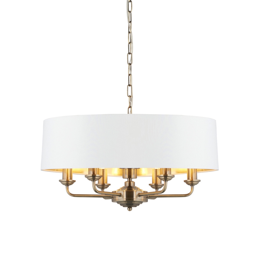 Endon 98933 - Lustr na řetězu HIGHCLERE 6xE14/40W/230V bílá/mosaz