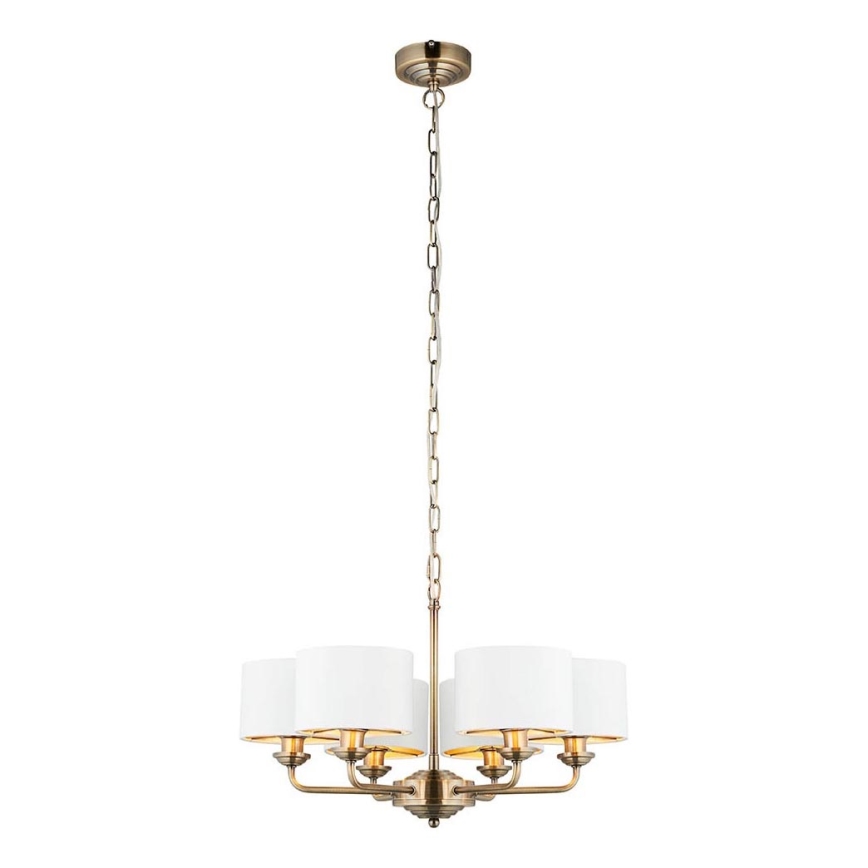 Endon 98936 - Lustr na řetězu HIGHCLERE 6xE14/28W/230V bílá/mosaz