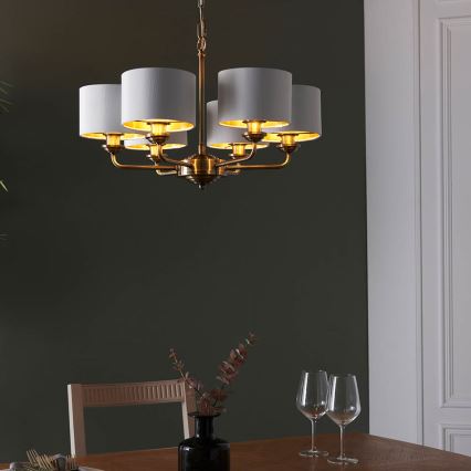 Endon 98936 - Lustr na řetězu HIGHCLERE 6xE14/28W/230V bílá/mosaz