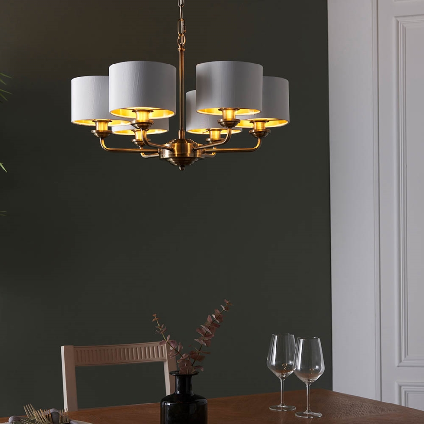 Endon 98936 - Lustr na řetězu HIGHCLERE 6xE14/28W/230V bílá/mosaz