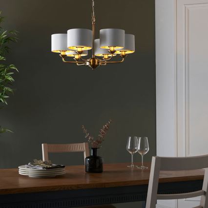 Endon 98936 - Lustr na řetězu HIGHCLERE 6xE14/28W/230V bílá/mosaz