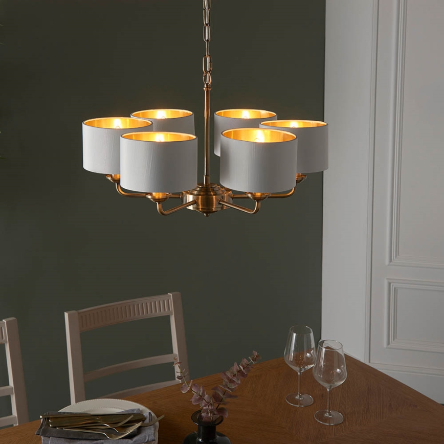 Endon 98936 - Lustr na řetězu HIGHCLERE 6xE14/28W/230V bílá/mosaz