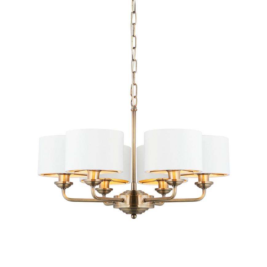 Endon 98936 - Lustr na řetězu HIGHCLERE 6xE14/28W/230V bílá/mosaz