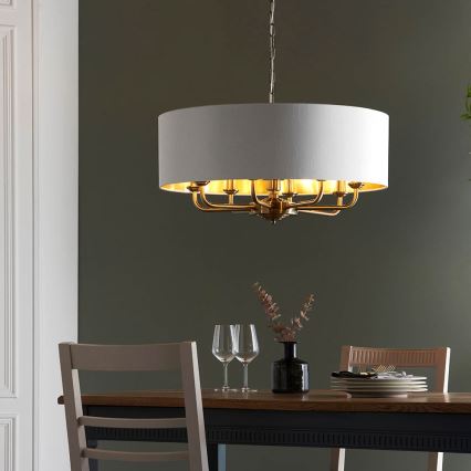 Endon 98938 - Lustr na řetězu HIGHCLERE 8xE14/40W/230V pr. 70 cm bílá/mosaz