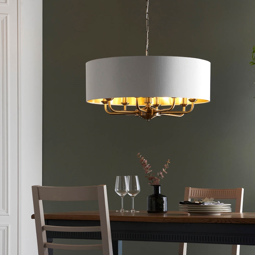 Endon 98938 - Lustr na řetězu HIGHCLERE 8xE14/40W/230V pr. 70 cm bílá/mosaz