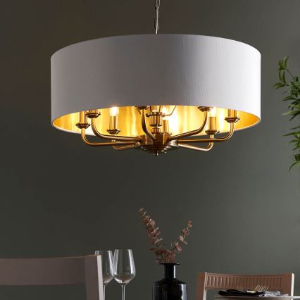 Endon 98938 - Lustr na řetězu HIGHCLERE 8xE14/40W/230V pr. 70 cm bílá/mosaz