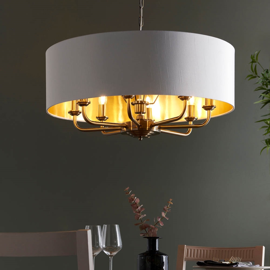 Endon 98938 - Lustr na řetězu HIGHCLERE 8xE14/40W/230V pr. 70 cm bílá/mosaz