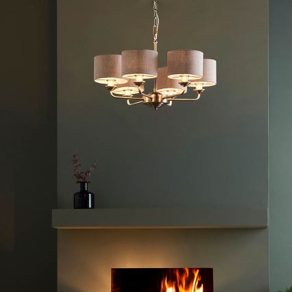 Endon 99151 - Lustr na řetězu HIGHCLERE 6xE14/28W/230V šedá/matný chrom pr. 53 cm