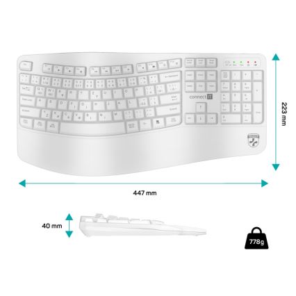 Ergonomická bezdrátová klávesnice s CZ/SK lokalizací 1xAA bílá